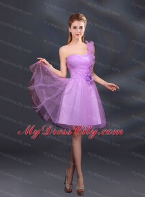 2015 Lilac Hand Made Flowers A Line One Shoulder Bridesmaid Dresses