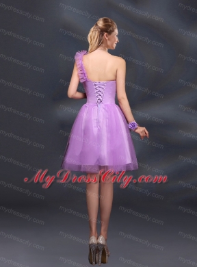 2015 Lilac Hand Made Flowers A Line One Shoulder Bridesmaid Dresses