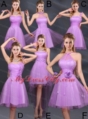 2015 Lilac Hand Made Flowers A Line One Shoulder Bridesmaid Dresses