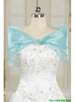 2015 New Style Strapless Beaded Quinceanera Dresses in Aqua Blue