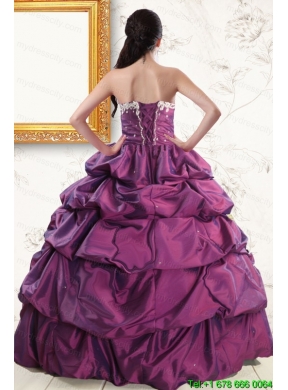 2015 Sweetheart Purple Quinceanera Dresses with Appliques and Pick Up