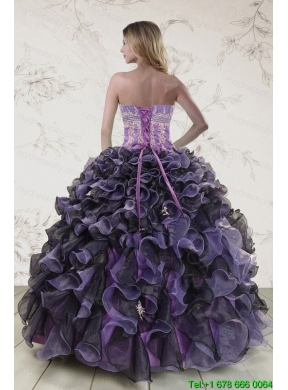 2015 Unique Multi Color Quinceanera Dresses with Beading and Ruffles