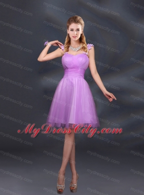 A Line Straps Appliques Bridesmaid Dresses in Lilac