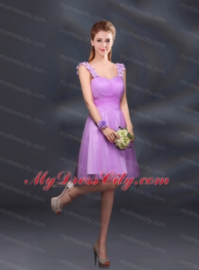 A Line Straps Appliques Bridesmaid Dresses in Lilac