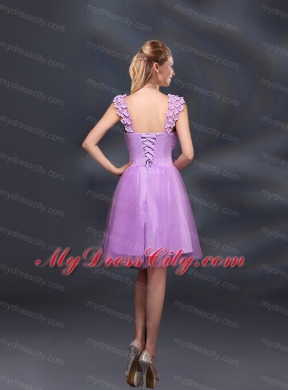 A Line Straps Appliques Bridesmaid Dresses in Lilac