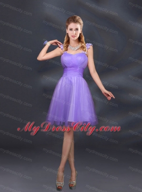 A Line Straps Appliques Bridesmaid Dresses in Lilac