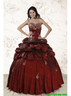 Appliques 2015 Wine Red Quinceanera Dresses with Lace Up