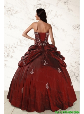 Appliques 2015 Wine Red Quinceanera Dresses with Lace Up