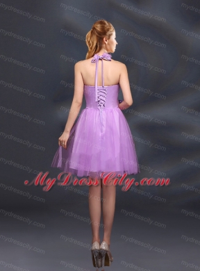 Beautiful Lilac A Line Appliques Bridesmaid Dresses with Halter