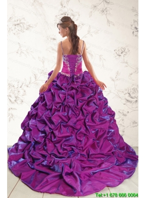 Classic Ball Gown Embroidery Court Train Quinceanera Dresses in Purple