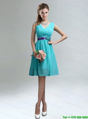 Elegant V Neck Ruched Prom Dress with Belt for Sale