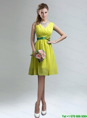 Elegant V Neck Ruched Prom Dress with Belt for Sale