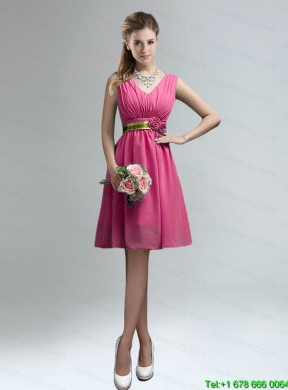 Elegant V Neck Ruched Prom Dress with Belt for Sale