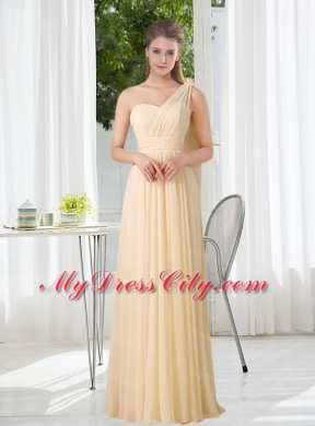 Empire One Shoulder Lace Up Bridesmaid Dress with Ruching