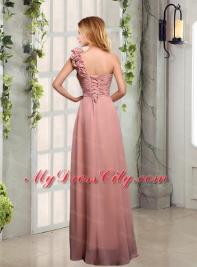 Empire Ruching One Shoulder Bridesmaid Dresses with Hand Made Flowers