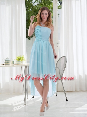 Empire Strapless Hand Made Flowers Bridesmaid Dress with High Low