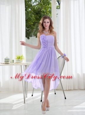 Empire Strapless Hand Made Flowers Bridesmaid Dress with High Low