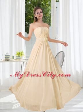 Empire Strapless Ruching and Belt Bridesmaid Dress with Floor Length