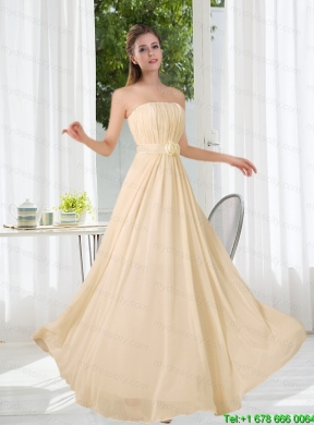 Empire Strapless Ruching and Belt Prom Dress with Floor Length