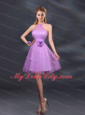 Pretty Halter A Line Bridesmaid Dresses with Hand Made Flowers