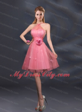 Pretty Halter A Line Bridesmaid Dresses with Hand Made Flowers