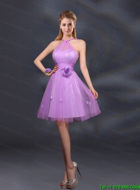 Pretty Halter A Line Prom Dresses with Hand Made Flowers