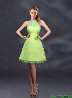 Pretty Halter A Line Prom Dresses with Hand Made Flowers