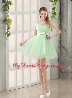 Ruching Organza A Line Mini Length Bridesmaid Dress with Lace Up