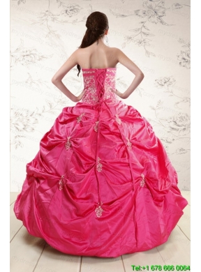 Strapless Hot Pink Quinceanera Dress with Appliques for 2015