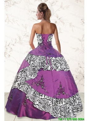 Unique Purple Quinceanera Dresses with Embroidery and Zebra