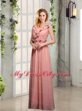 V Neck Empire Appliques Bridesmaid Dresses with Floor Length