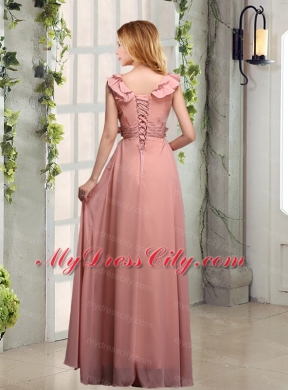 V Neck Empire Appliques Bridesmaid Dresses with Floor Length