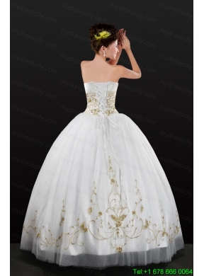 White Strapless 2015 Quinceanera Dress with Beading and Embroidery