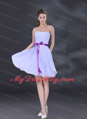 2015 Elegant Chiffon Lace Up Bridesmaid Dress in Lavender