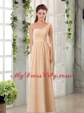 2015 Fashionable Champagne Ruching Chiffon Bridesmaid Dresses