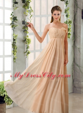 2015 Fashionable Champagne Ruching Chiffon Bridesmaid Dresses