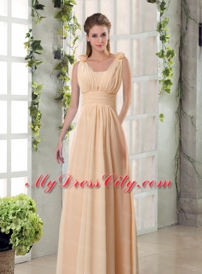 2015 Fashionable Champagne Ruching Chiffon Bridesmaid Dresses