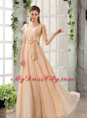 2015 Fashionable Champagne Ruching Chiffon Bridesmaid Dresses