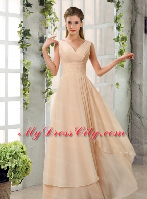 2015 Fashionable Champagne Ruching Chiffon Bridesmaid Dresses