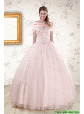 2015 Lovely Light Pink Beading Quinceanera Dresses