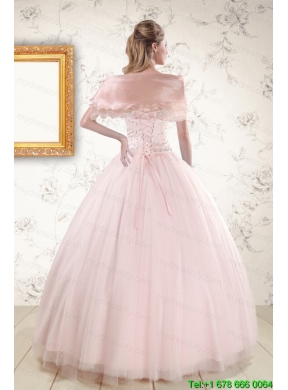 2015 Lovely Light Pink Beading Quinceanera Dresses