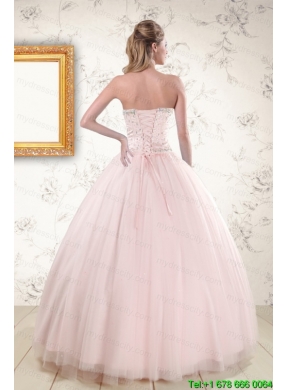 2015 Lovely Light Pink Beading Quinceanera Dresses