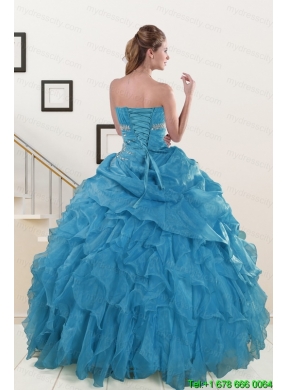 2015 Luxurious Strapless Quinceanera Dresses with Beading and Ruffles