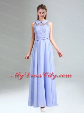 2015 Modest Belt Empire Bridesmaid Dress in Lavender