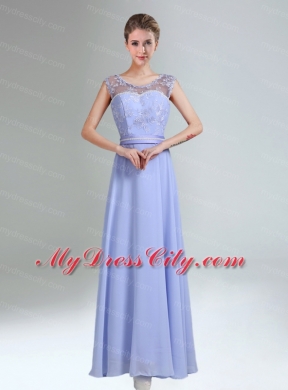 2015 Modest Belt Empire Bridesmaid Dress in Lavender