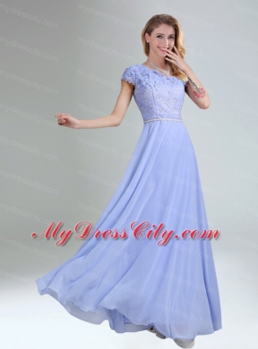 2015 Modest Belt Empire Bridesmaid Dress in Lavender