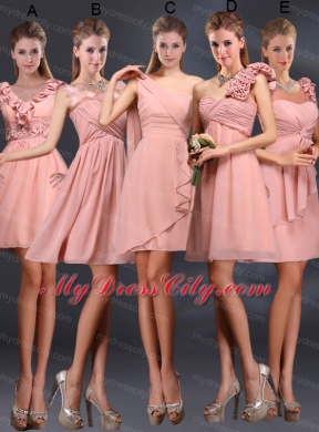 2015 One Shoulder Ruching Chiffon Bridesmaid Dresses in Peach