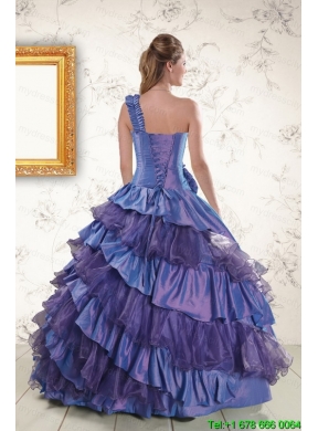 2015 Remarkable One Shoulder Hand Made Flowers and Ruffles Quinceanera Dresses
