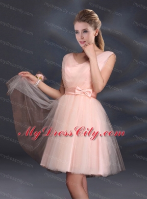 2015 Sweet Belt Mini Length Bridesmaid Dresses with V Neck