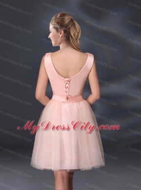 2015 Sweet Belt Mini Length Bridesmaid Dresses with V Neck